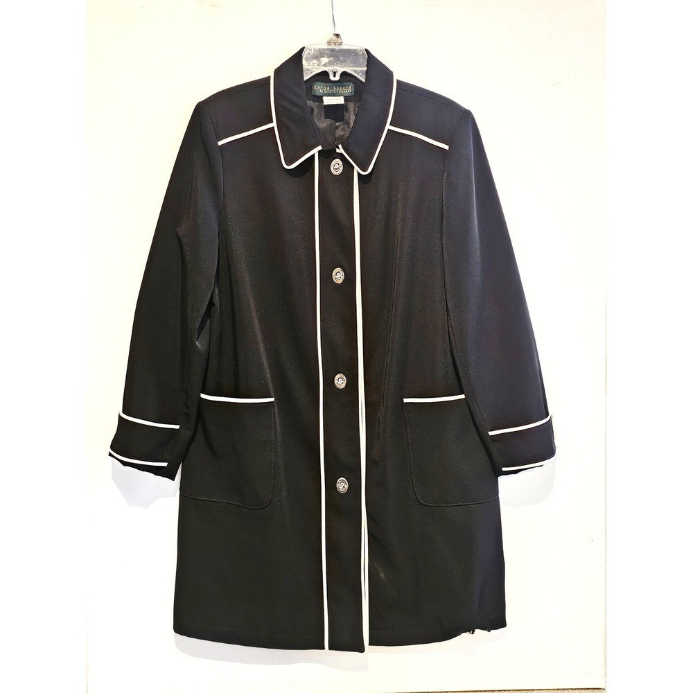 Herve Benard  Black White Trim Button Front Jacket Womens Size‎ 16